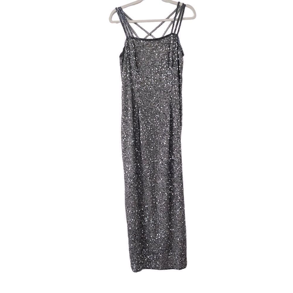 Scala Sleeveless Sequin Silk Bodycon Maxi Dress Womens Black Size XL